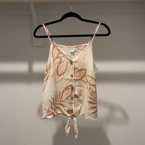 Pink lily leaf print tie button up tank